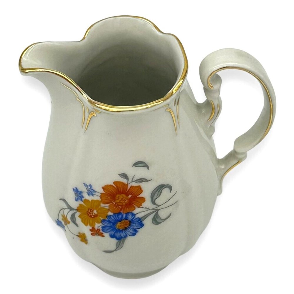 VTG Porcelain Creamer‎ Germany US Zone Double Side Floral Designs Gold Trim 4.5" - Picture 2 of 11